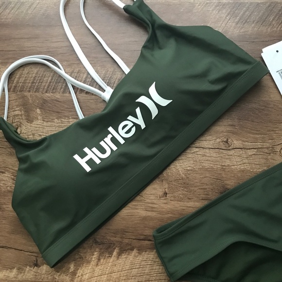 NWT Hurley High Waisted Strappy Back 2 Piece Olive Green XL - Picture 7 of 9